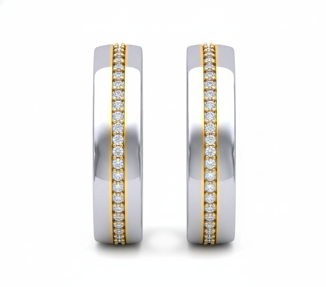 Dúo de Argollas de Matrimonio Bicolor con Diamantes