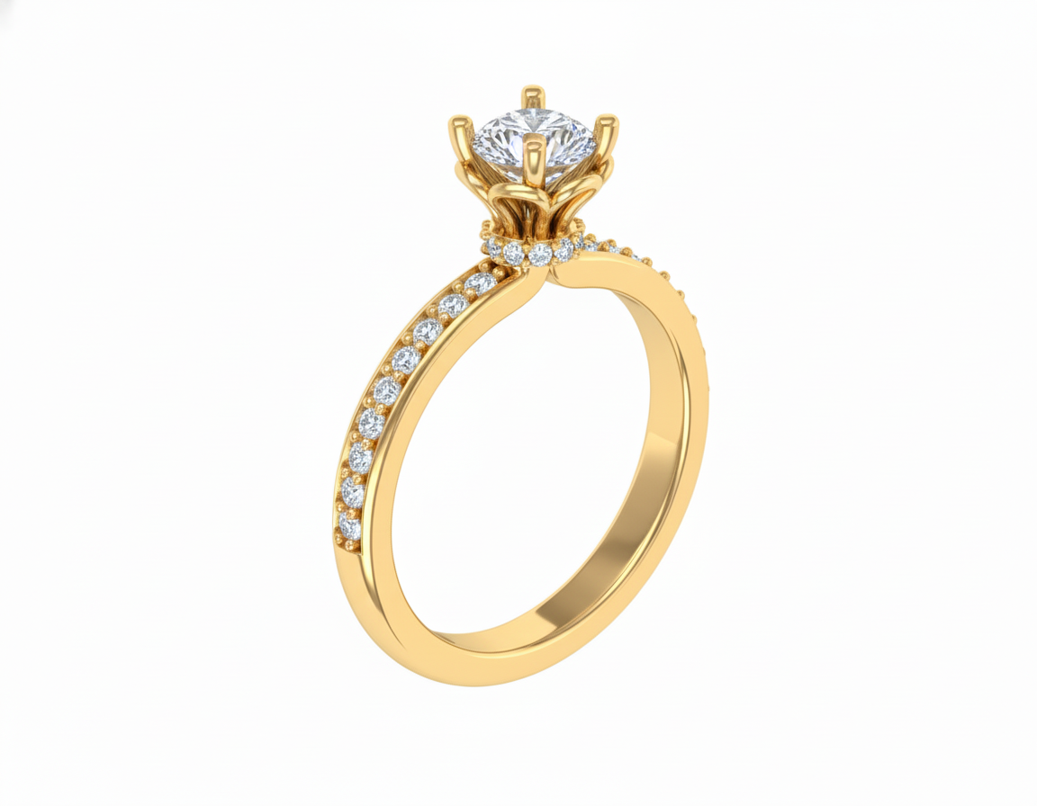 Anillo de Compromiso Solitario Redondo con Banda Pavé