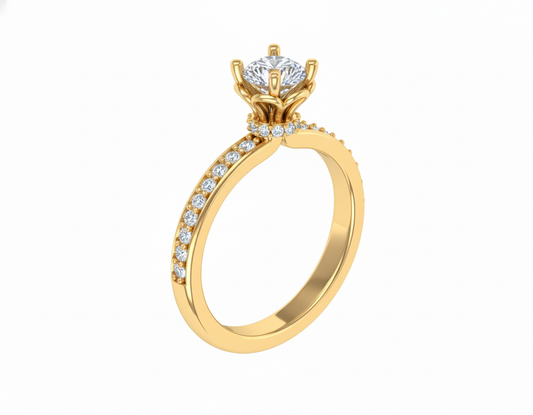 Anillo de Compromiso Solitario Redondo con Banda Pavé