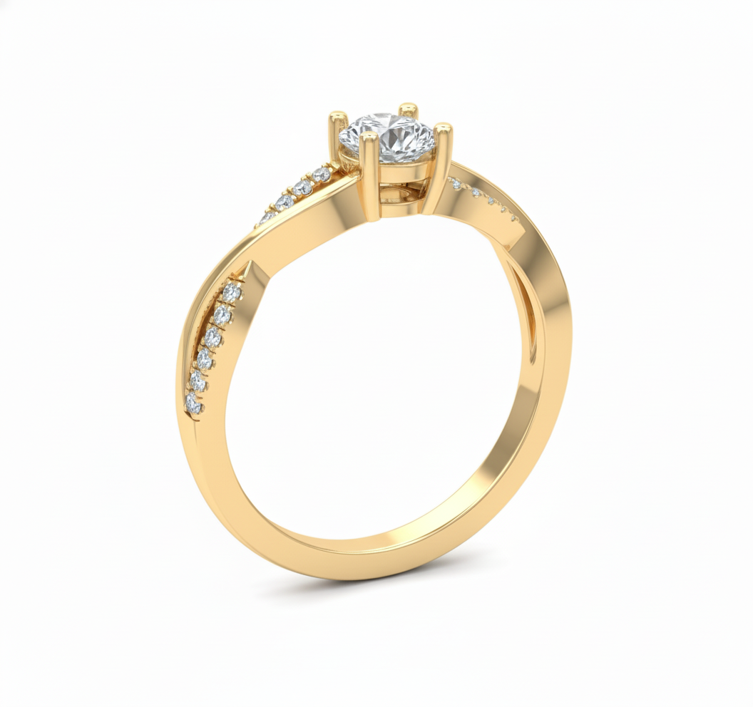 Anillo de Compromiso con Diamante Central y Brazos Entrelazados