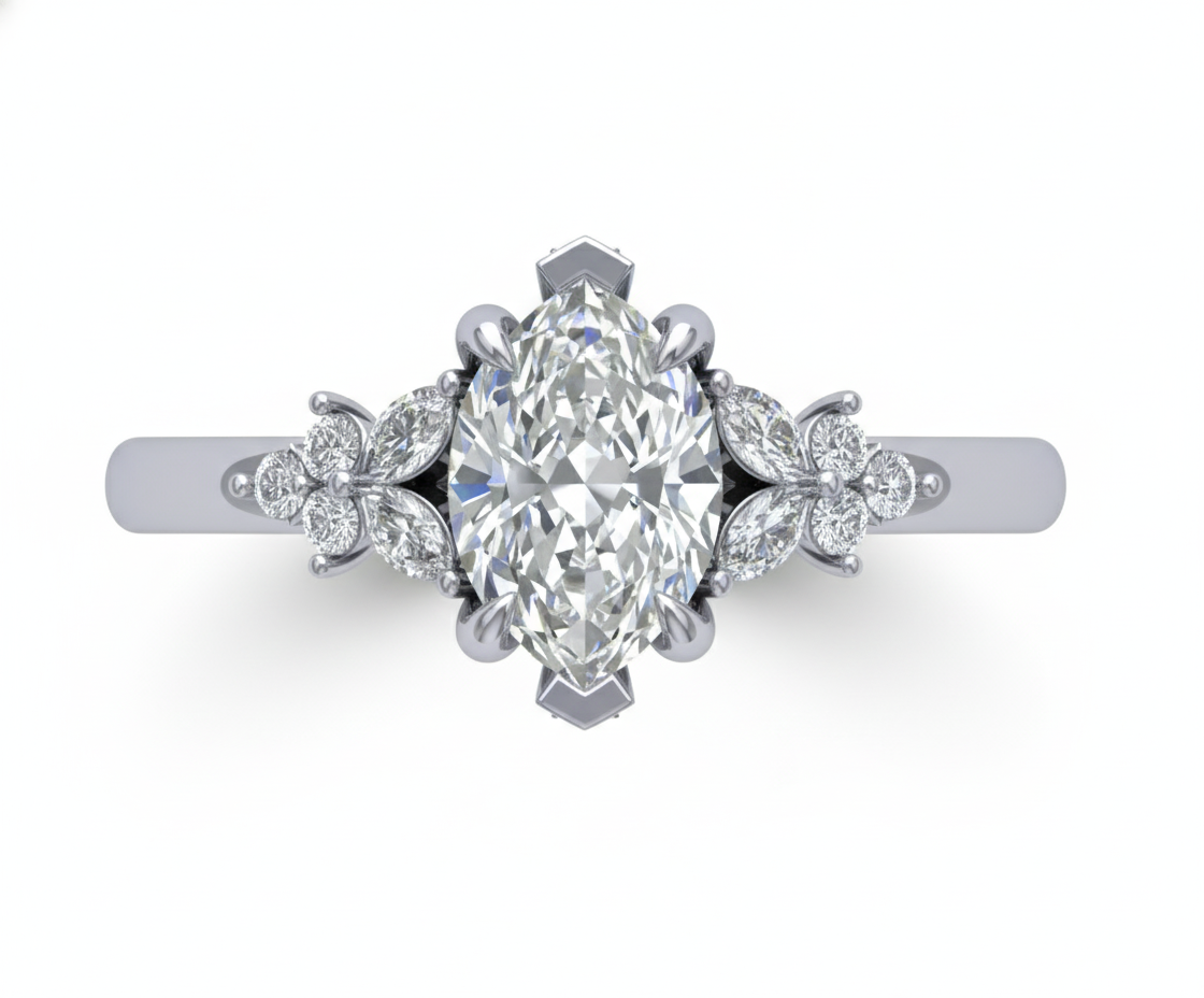 Anillo de Compromiso Diamante Marquise 1.01 ct Estilo Floral