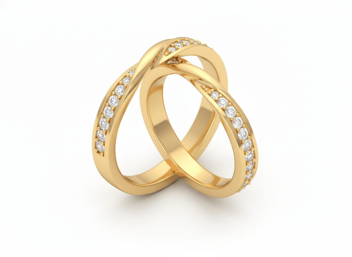 Dúo de Argollas Entrelazadas Pave con Diamantes