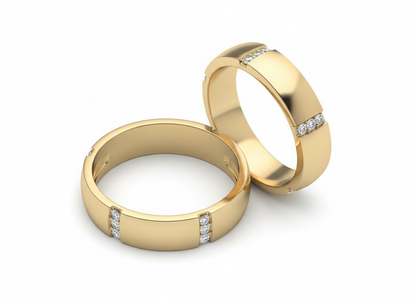 Dúo de Argollas Biseladas de Matrimonio con Diamantes en Canal