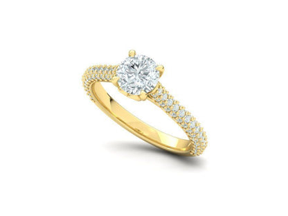 Anillo de Compromiso Oro 14k con Montura de 4 Garras e Incrustaciones