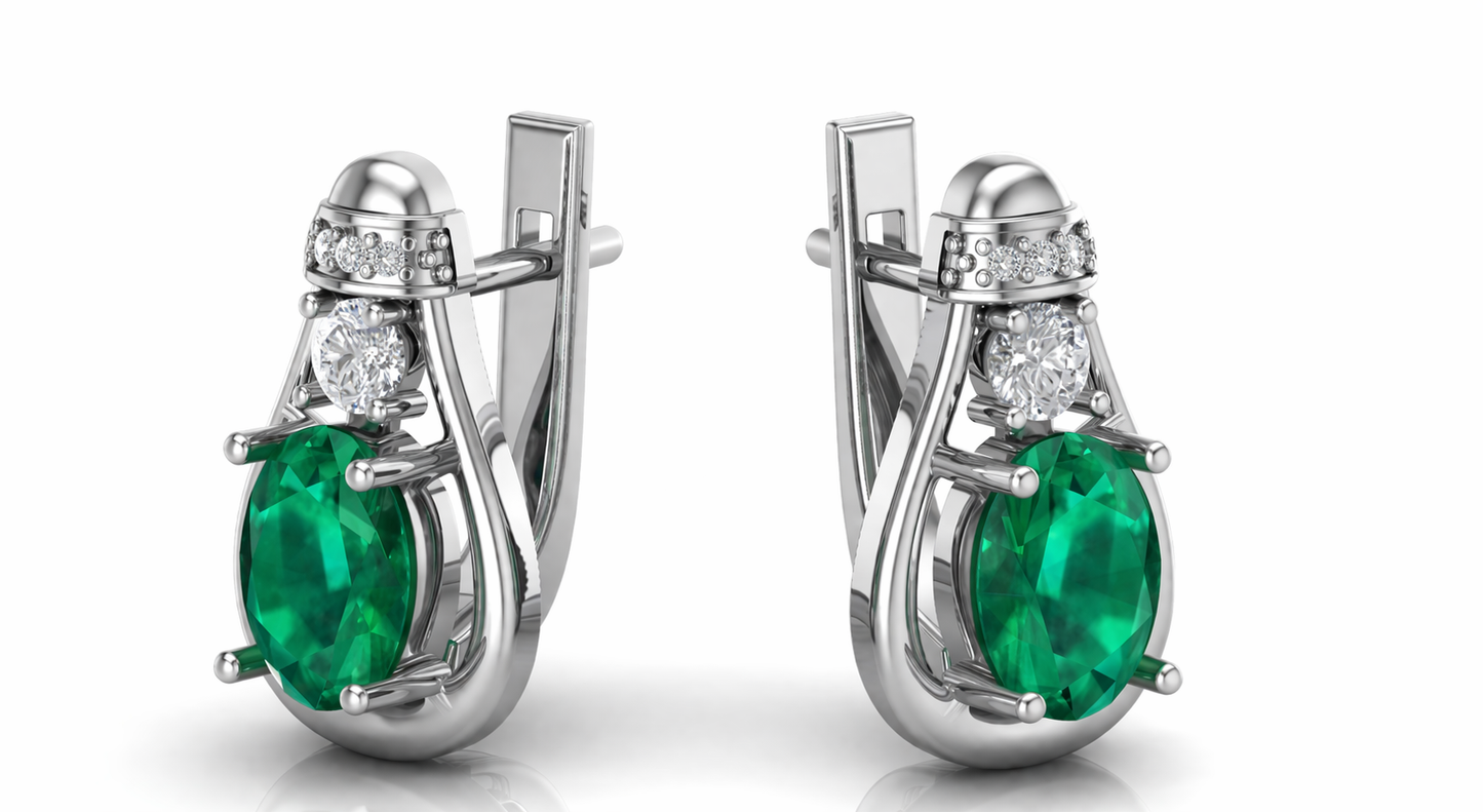 Aretes Elegancia Esmeralda en Oro con Diamantes