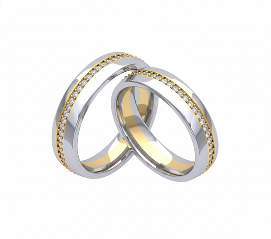 Dúo de Argollas de Matrimonio Bicolor con Diamantes