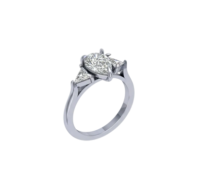 Anillo de Compromiso de 3 Piedras con Diamante Pera y Triángulos Laterales