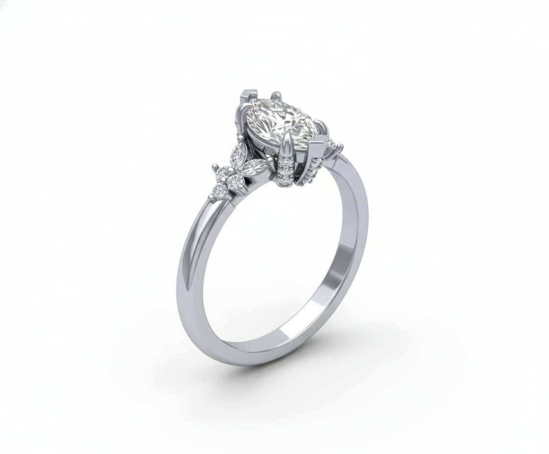 Anillo de Compromiso Diamante Marquise 1.01 ct Estilo Floral