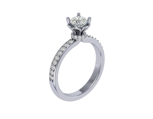 Anillo de Compromiso Solitario Redondo con Banda Pavé