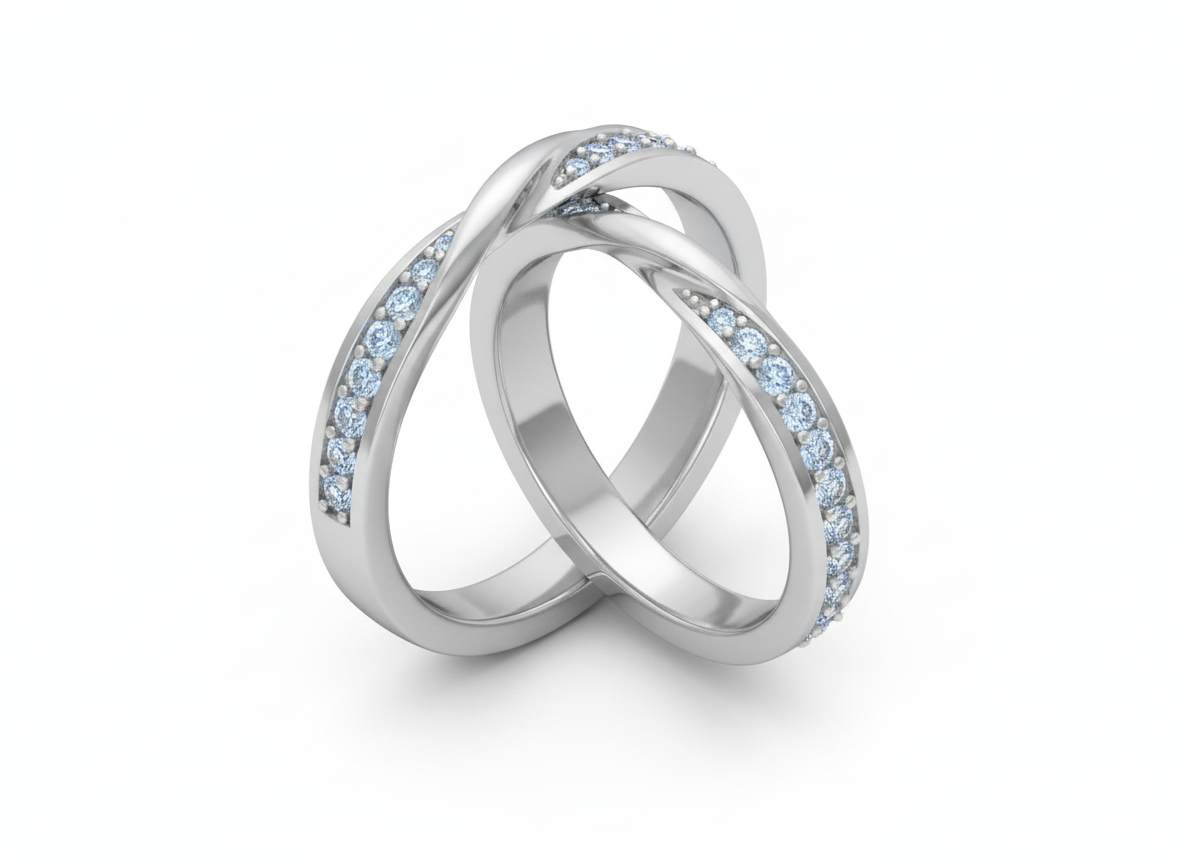 Dúo de Argollas Entrelazadas Pave con Diamantes