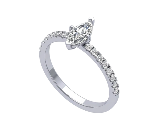Anillo de Compromiso Marquise con Diamantes Laterales en Pavé