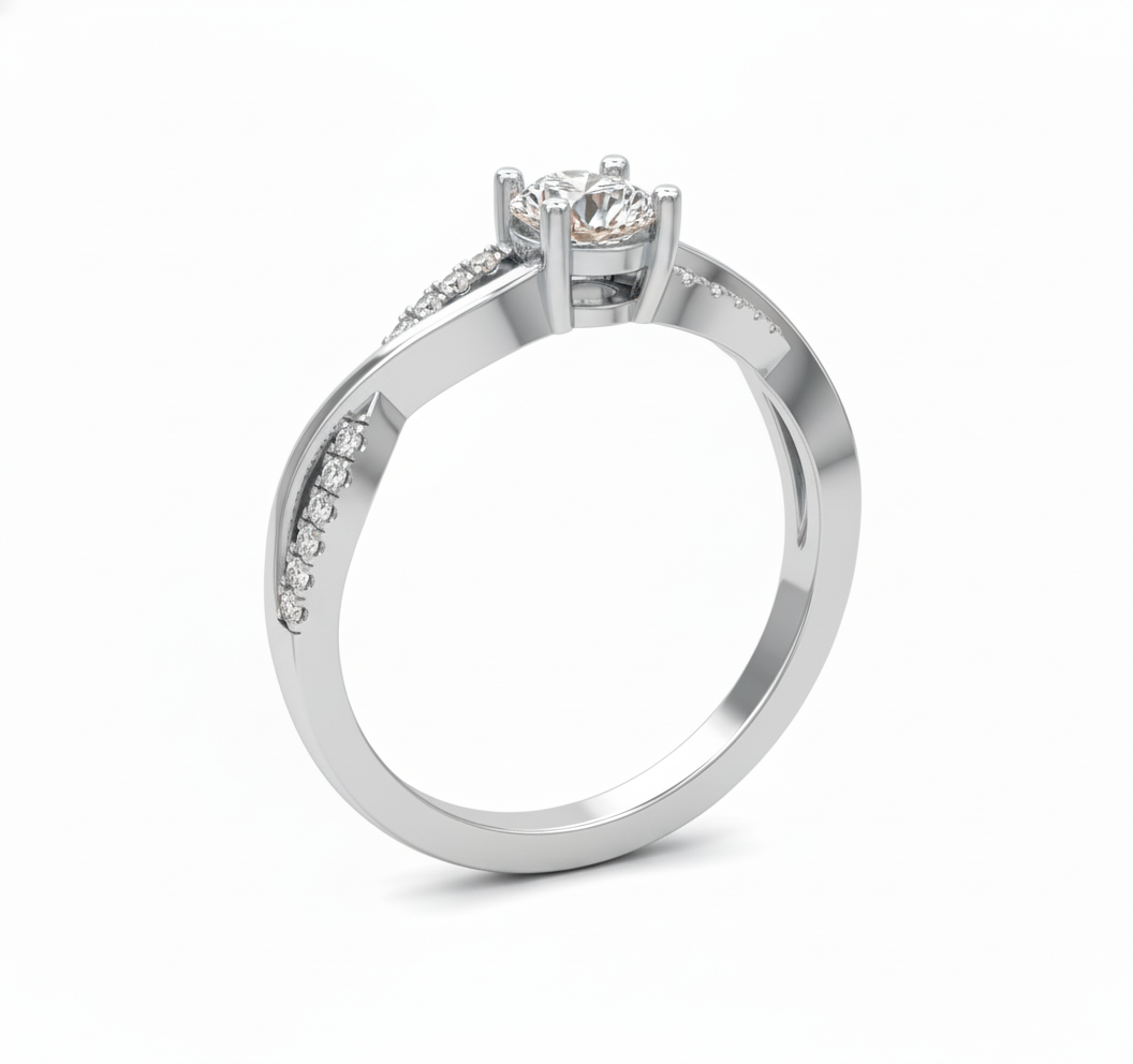 Anillo de Compromiso con Diamante Central y Brazos Entrelazados