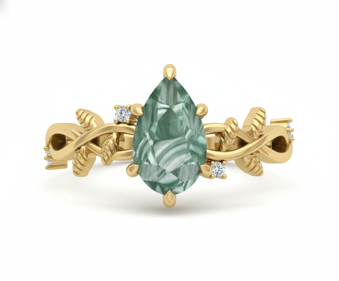 Anillo de Compromiso Estilo Enredadera con Diamante Pera