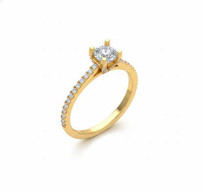 Anillo Solitario con Pavé de Diamantes y Diamante Central Redondo