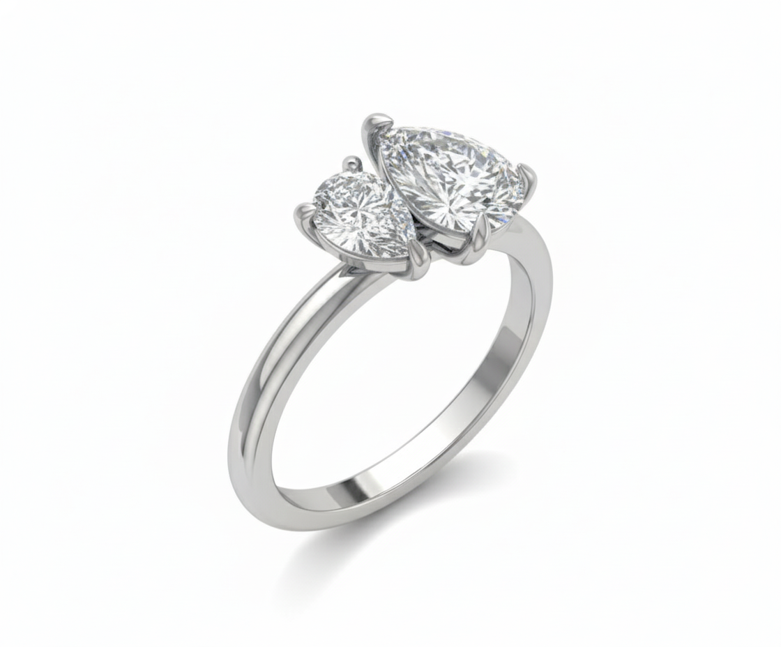 Anillo de Compromiso Toi et Moi con Diamantes Corte Pera