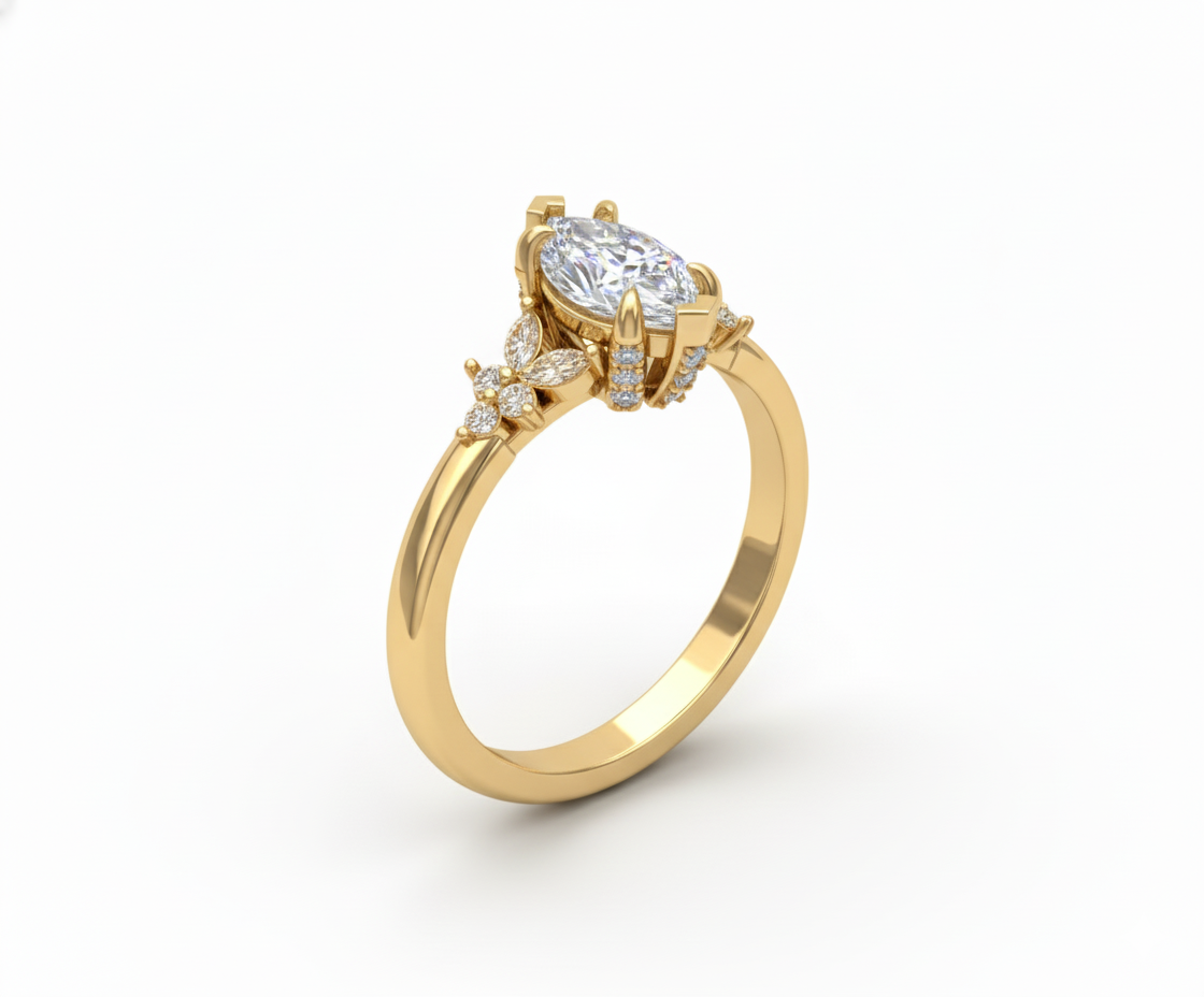 Anillo de Compromiso Diamante Marquise 1.01 ct Estilo Floral
