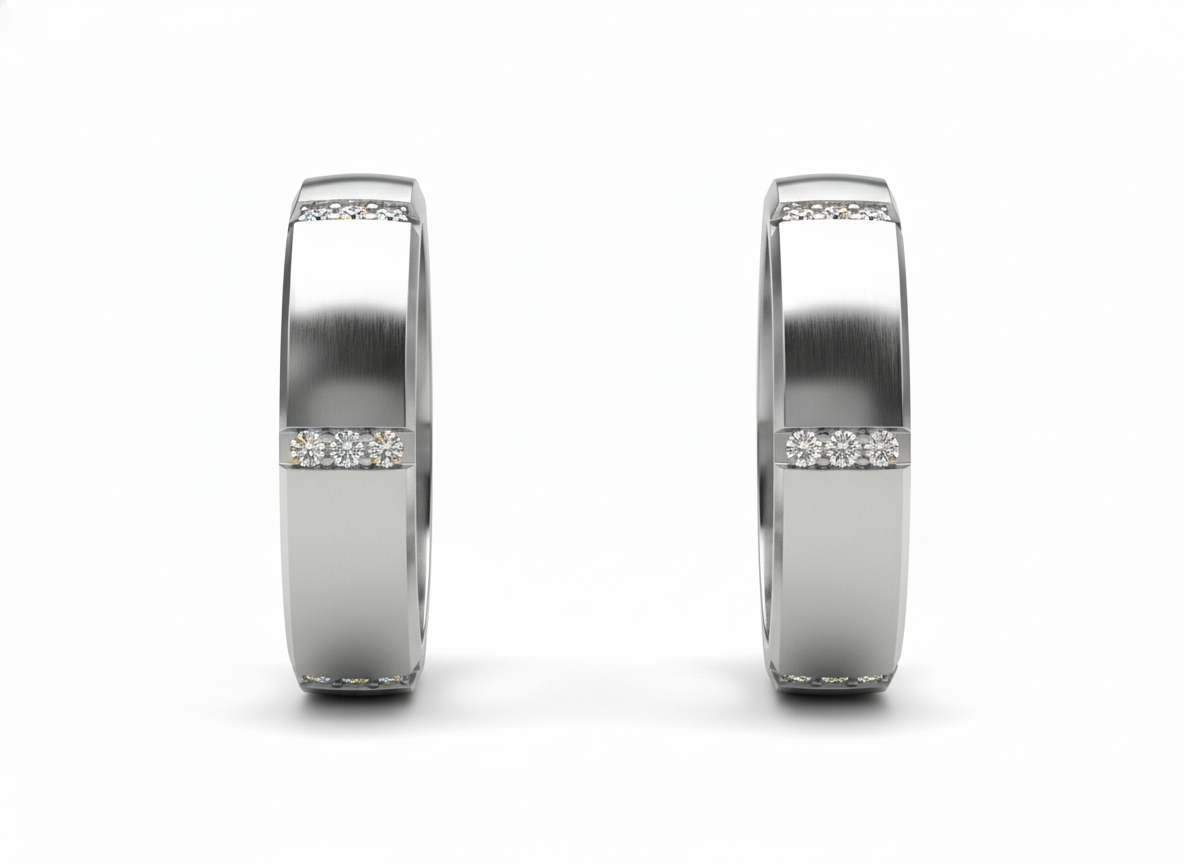 Dúo de Argollas Biseladas de Matrimonio con Diamantes en Canal