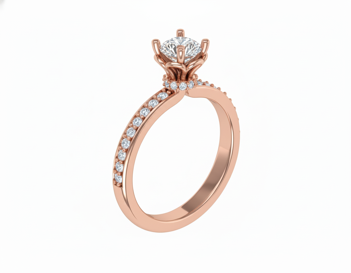 Anillo de Compromiso Solitario Redondo con Banda Pavé