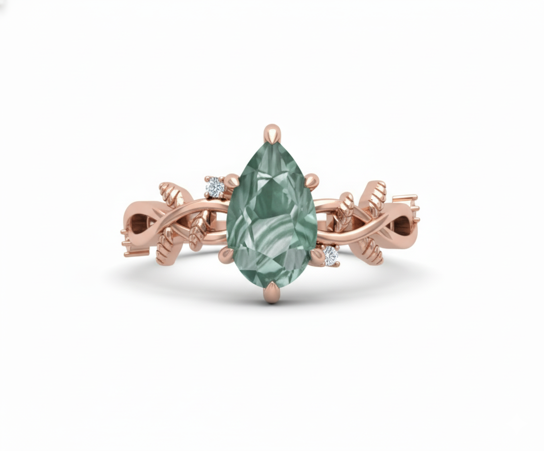 Anillo de Compromiso Estilo Enredadera con Diamante Pera