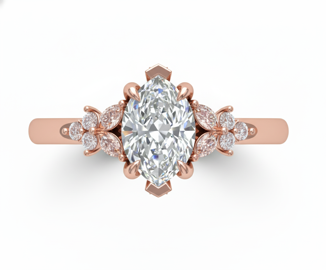 Anillo de Compromiso Diamante Marquise 1.01 ct Estilo Floral