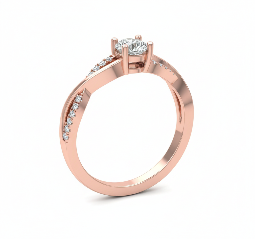 Anillo de Compromiso con Diamante Central y Brazos Entrelazados