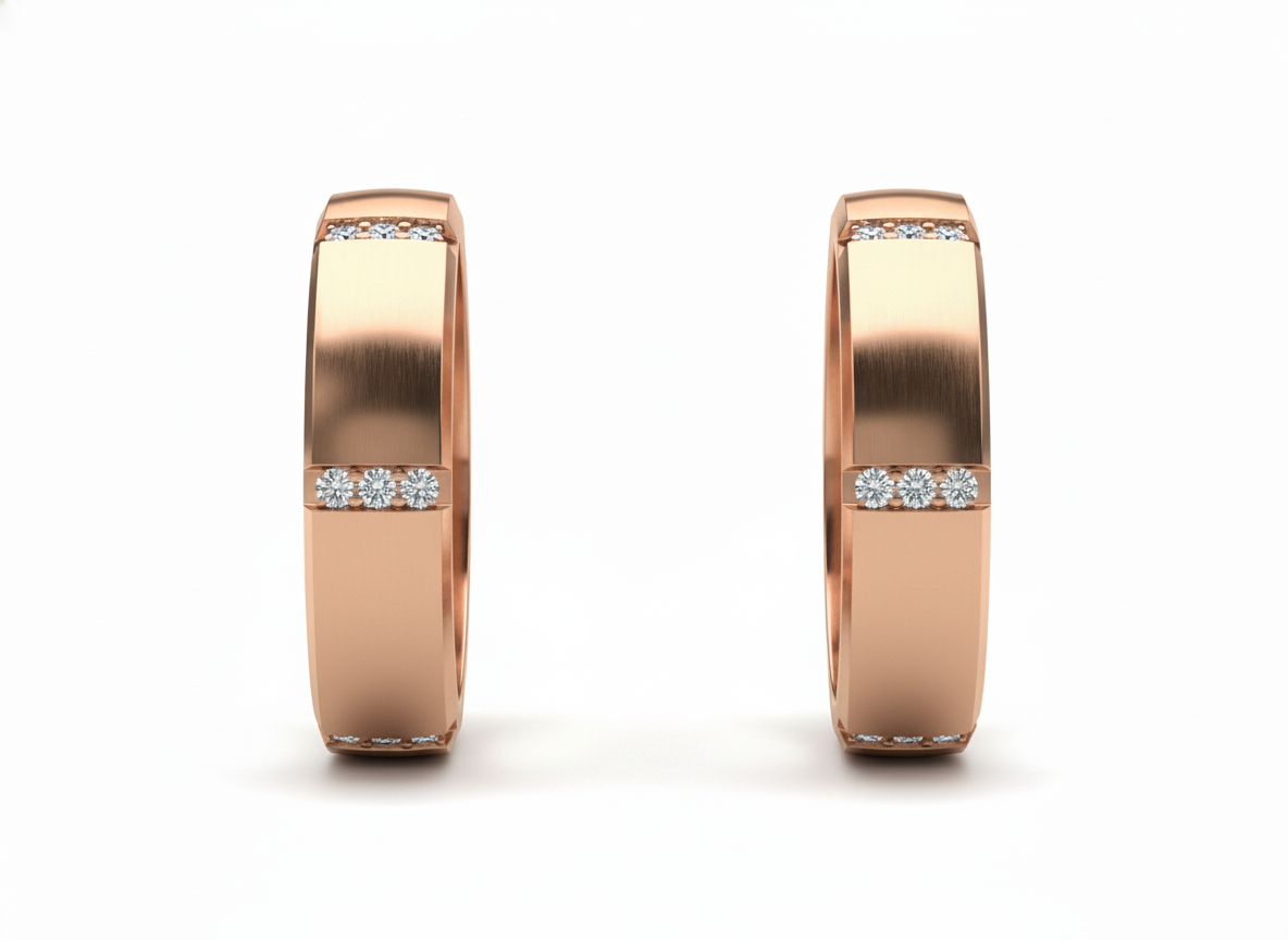 Dúo de Argollas Biseladas de Matrimonio con Diamantes en Canal