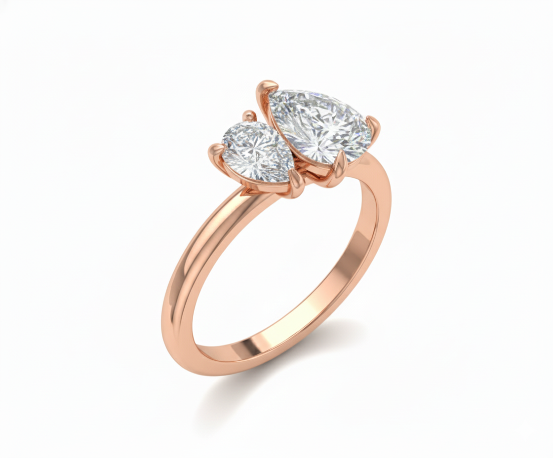 Anillo de Compromiso Toi et Moi con Diamantes Corte Pera
