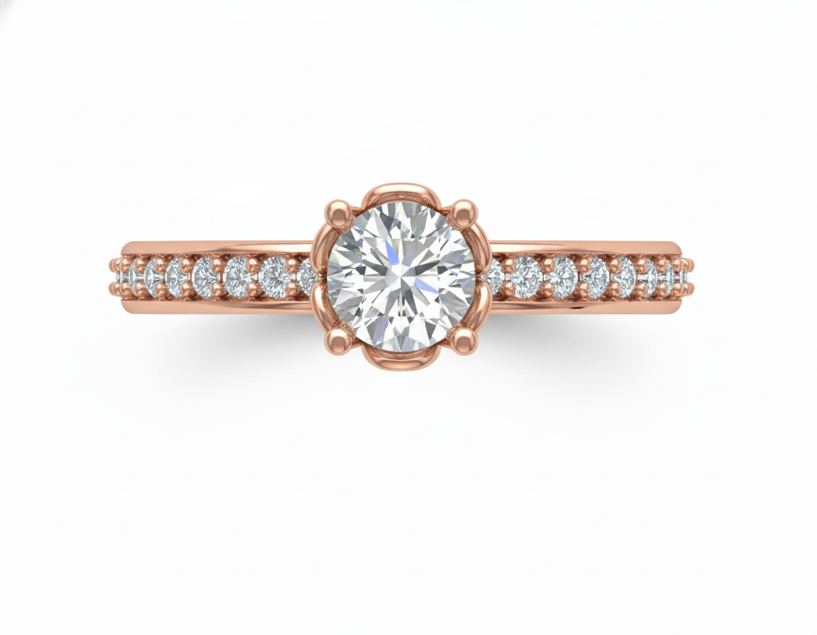 Anillo de Compromiso Solitario Redondo con Banda Pavé