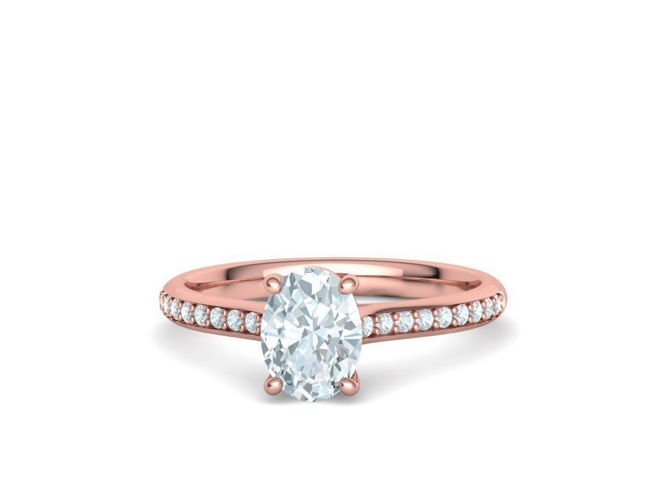Anillo de Compromiso de Oro con Diamantes Central Ovalada Brillante
