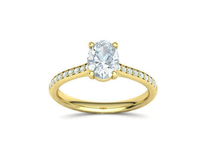 Anillo de Compromiso de Oro con Diamantes Central Ovalada Brillante