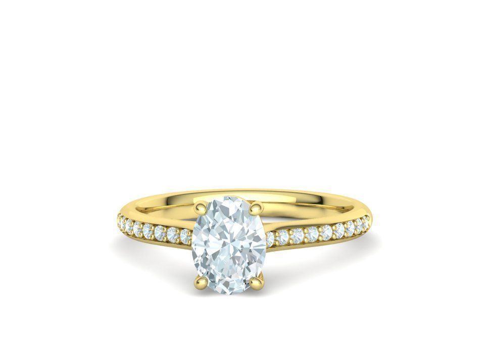 Anillo de Compromiso de Oro con Diamantes Central Ovalada Brillante