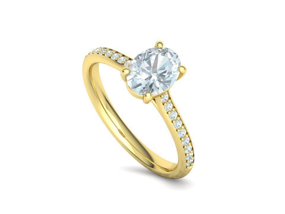 Anillo de Compromiso de Oro con Diamantes Central Ovalada Brillante