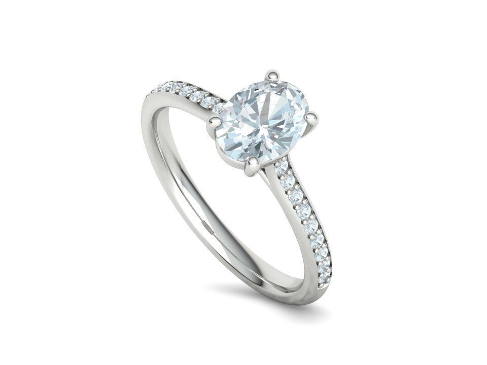 Anillo de Compromiso de Oro con Diamantes Central Ovalada Brillante