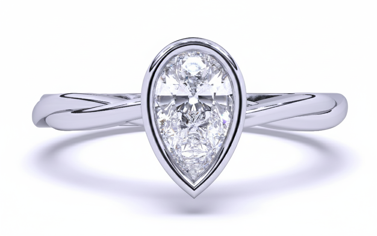 Anillo de compromiso con Diamante Pera y Brazo Entrelazado