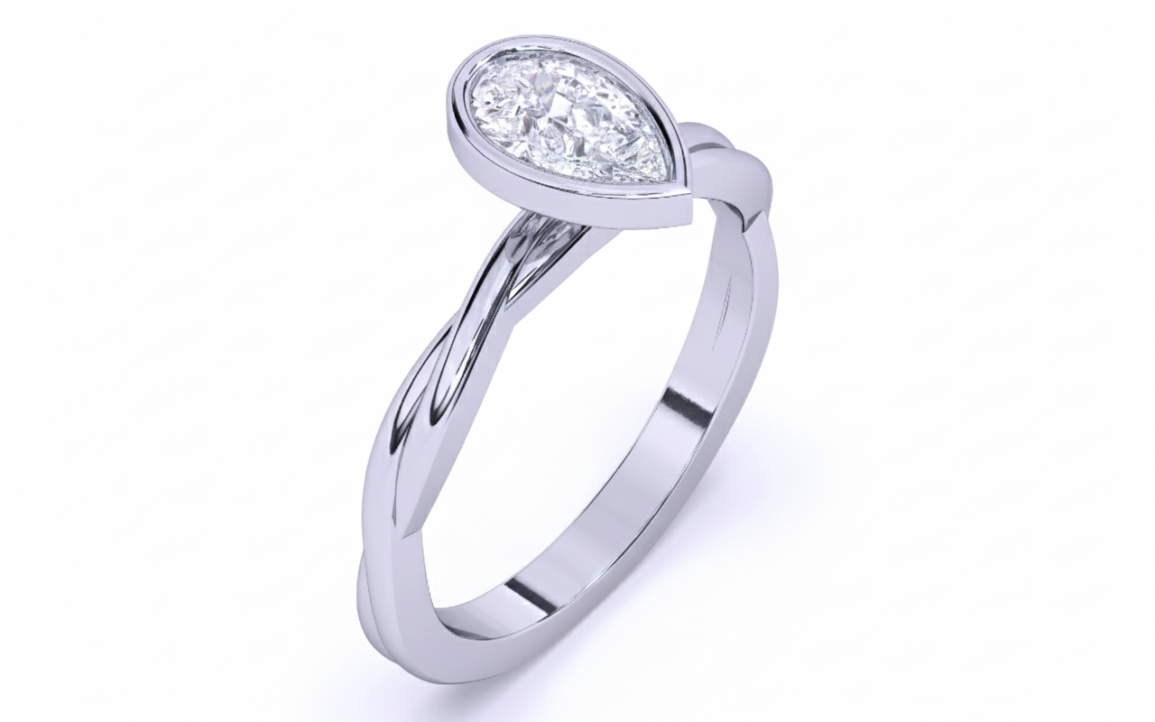 Anillo de compromiso con Diamante Pera y Brazo Entrelazado