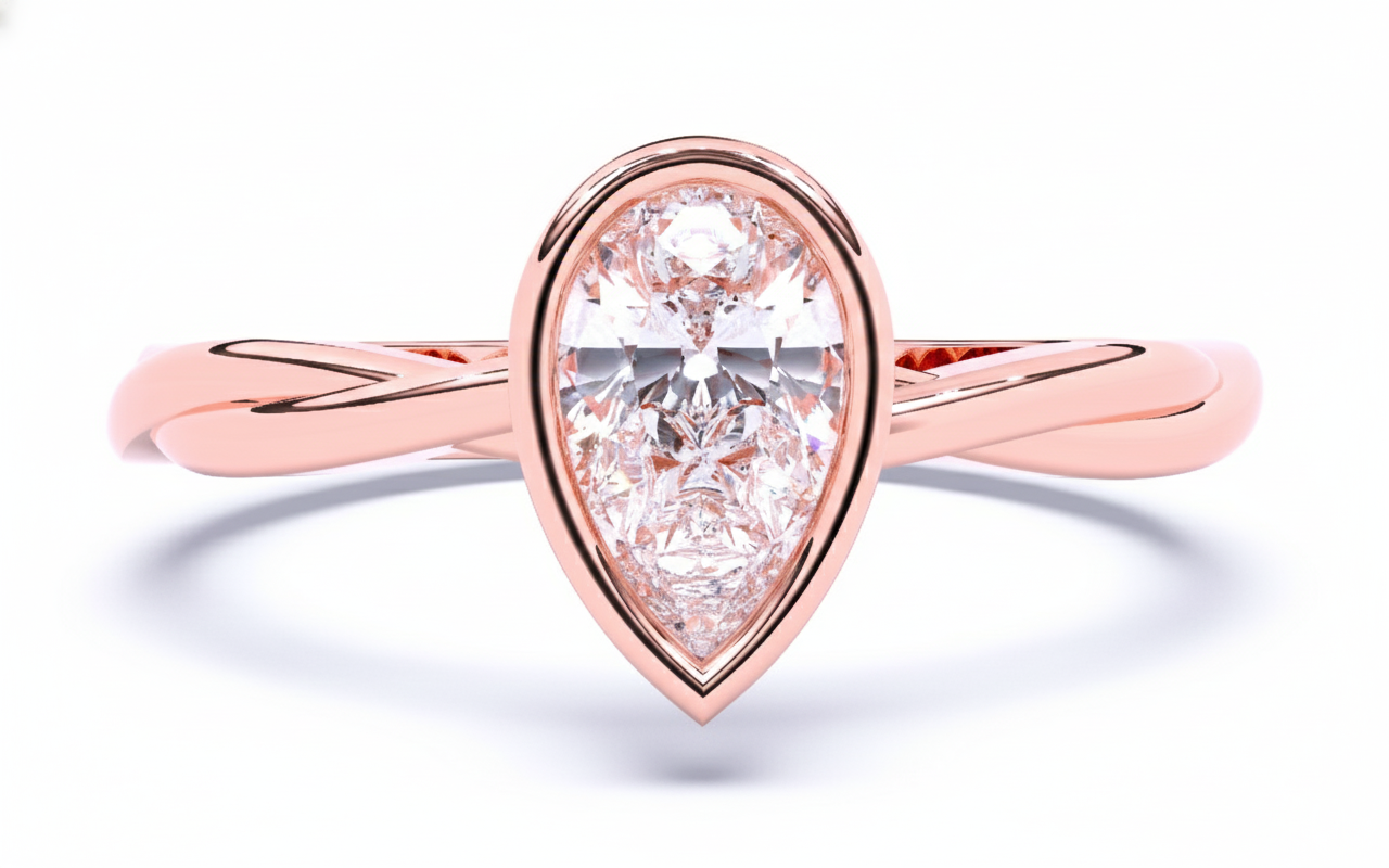 Anillo de compromiso con Diamante Pera y Brazo Entrelazado