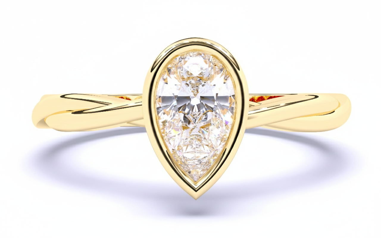 Anillo de compromiso con Diamante Pera y Brazo Entrelazado