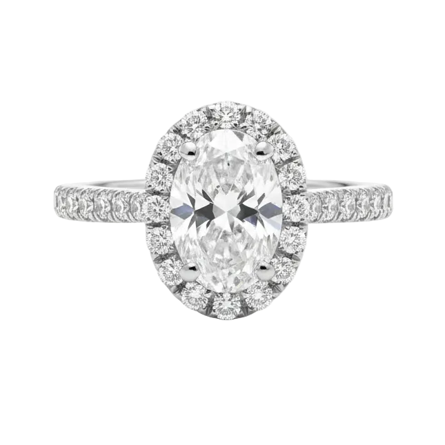Anillo de Compromiso Oro 14K - Diamante Corte Oval con Halo 0.97 CTW