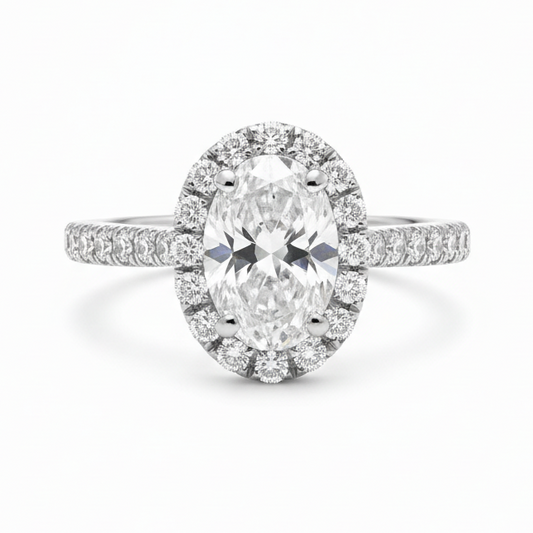 Anillo de Compromiso Oro 14K - Diamante Corte Oval con Halo 0.97 CTW