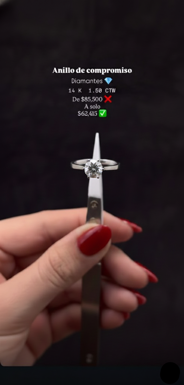 Anillo de Compromiso Oro 14K - Diamante Corte Redondo 1.50 CTW