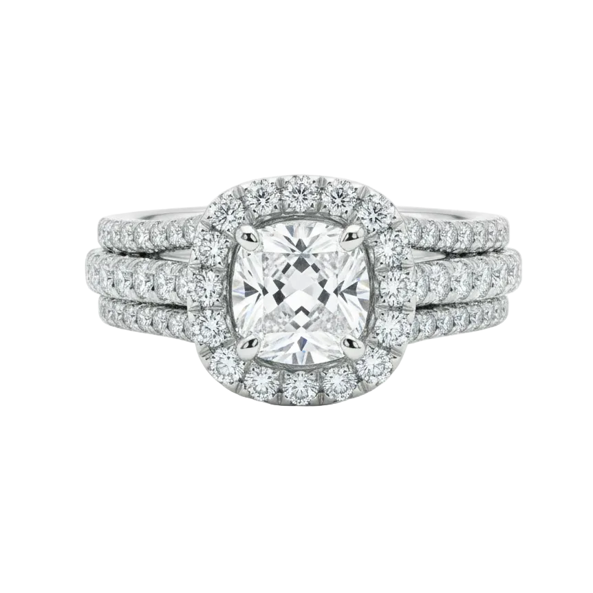 Anillo de Compromiso Oro Blanco 14K - Diamante Corte Redondo con Doble Halo 2.00 CTW