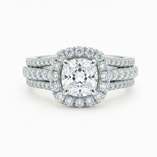 Anillo de Compromiso Oro Blanco 14K - Diamante Corte Redondo con Doble Halo 2.00 CTW