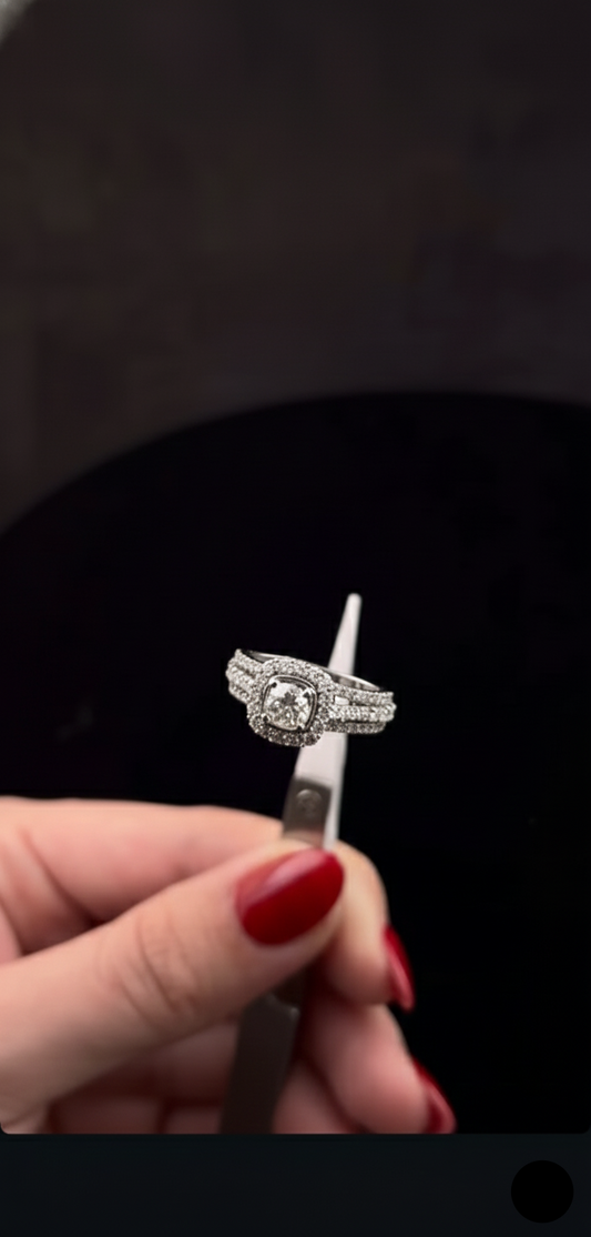 Anillo de Compromiso Oro Blanco 14K - Diamante Corte Redondo con Doble Halo 2.00 CTW