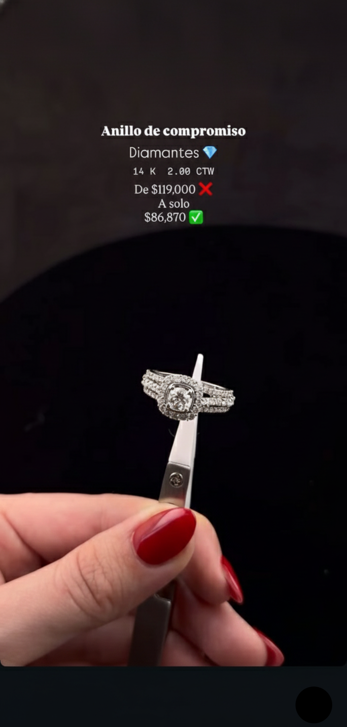 Anillo de Compromiso Oro Blanco 14K - Diamante Corte Redondo con Doble Halo 2.00 CTW