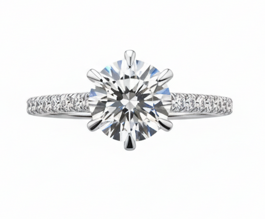 Anillo de Compromiso Oro 14K con Diamantes 2.00 CTW de Corte Redondo