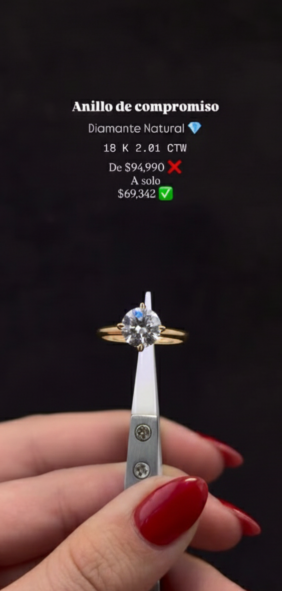 Anillo de Compromiso Oro 18K - Diamante Natural Corte Redondo 2.01 CTW