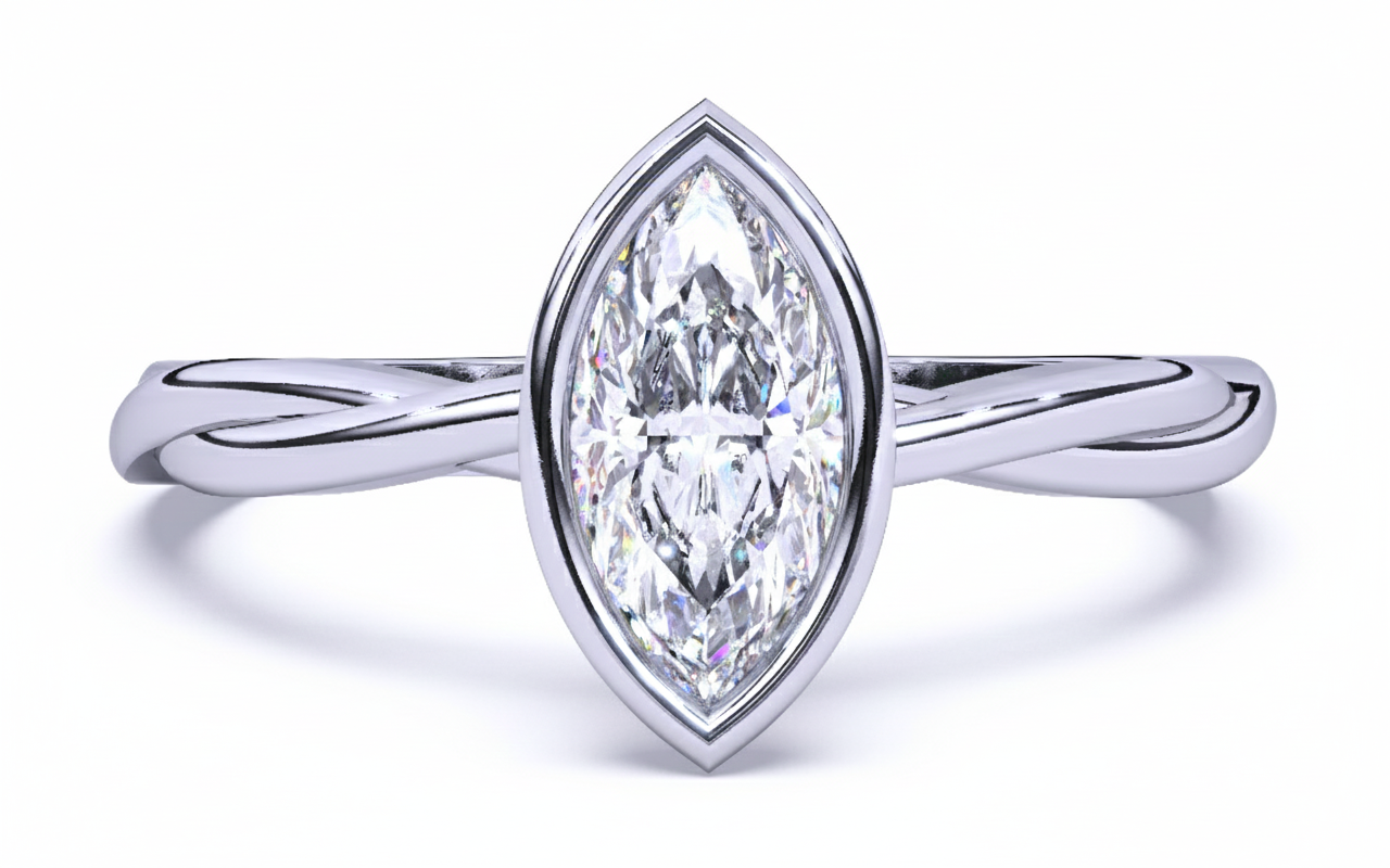 Anillo de Compromiso con Bisel y Banda Trenzada