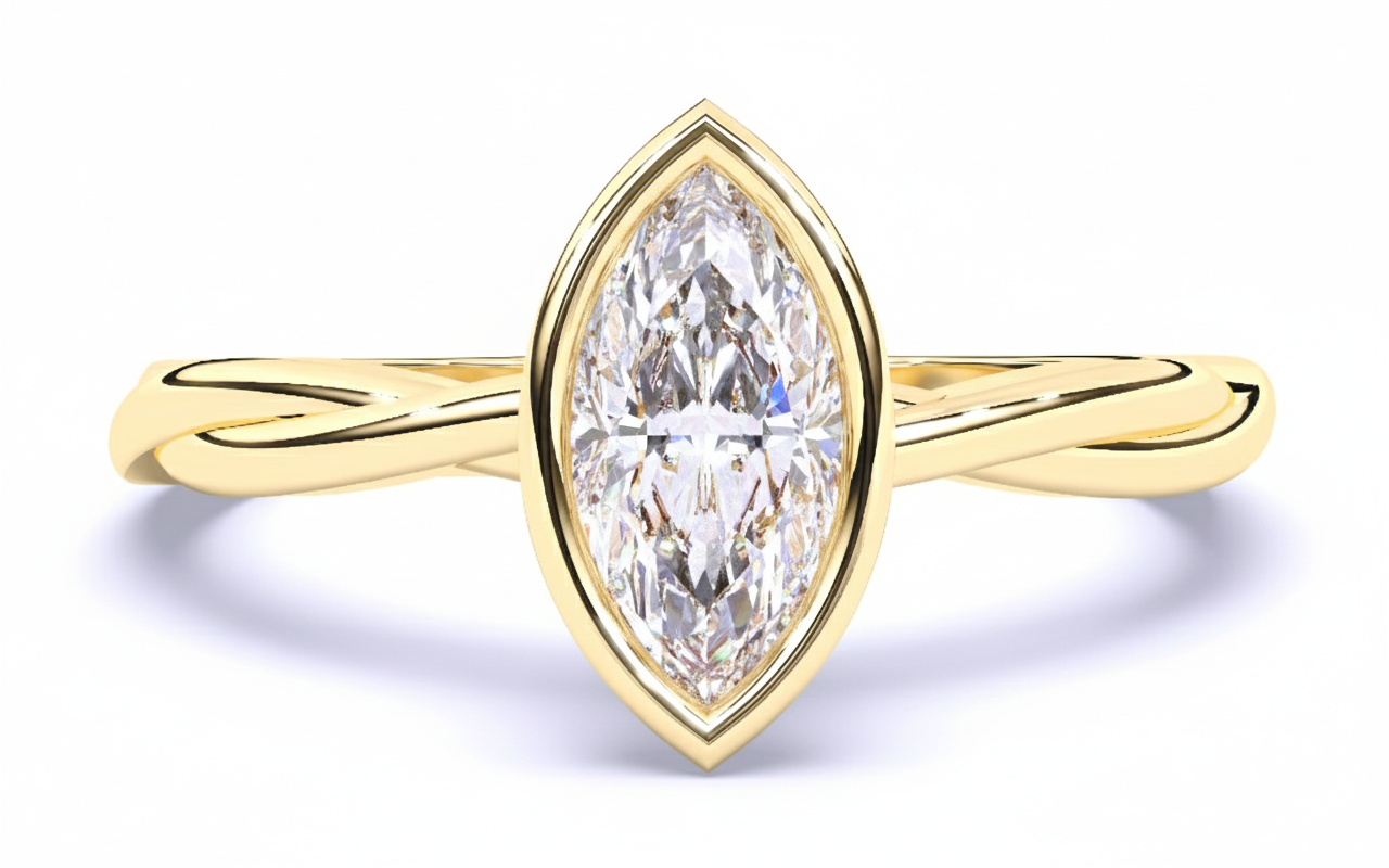 Anillo de Compromiso con Bisel y Banda Trenzada