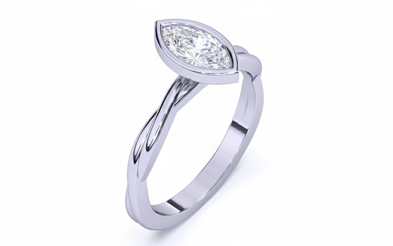 Anillo de Compromiso con Bisel y Banda Trenzada