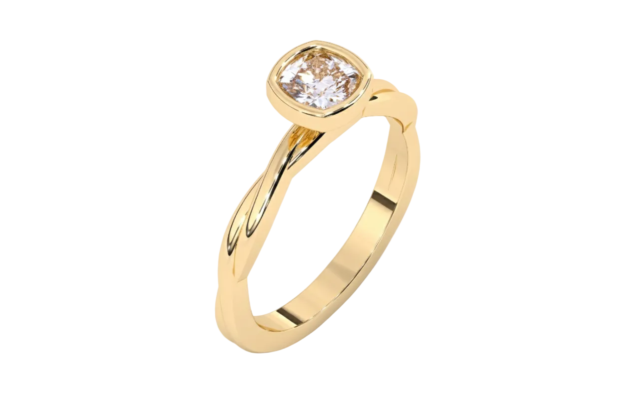 Anillo de Compromiso con Diamante Corte Cushion y Brazo Trenzado